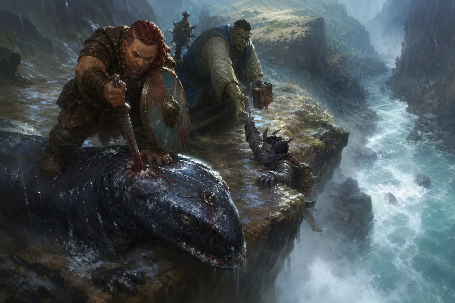 Kettra kills the tagged frost-crusted salamander as Ilsevir hangs over the river.