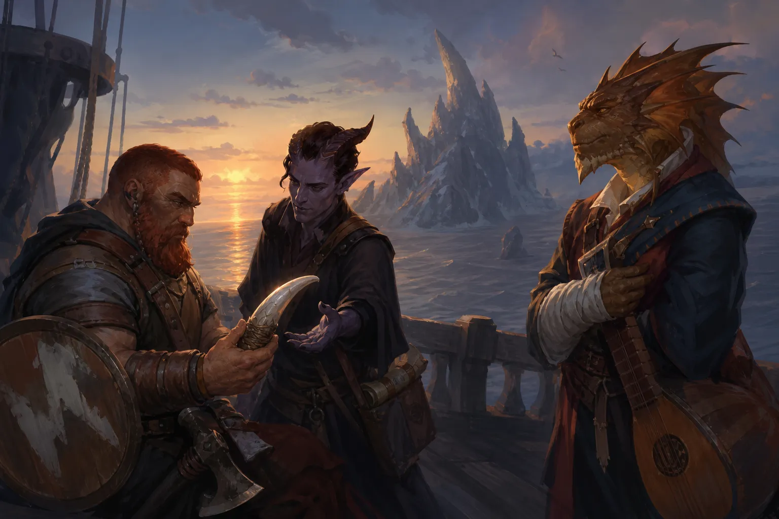 Kettra receives the curved tooth weapon recovered from the eel.