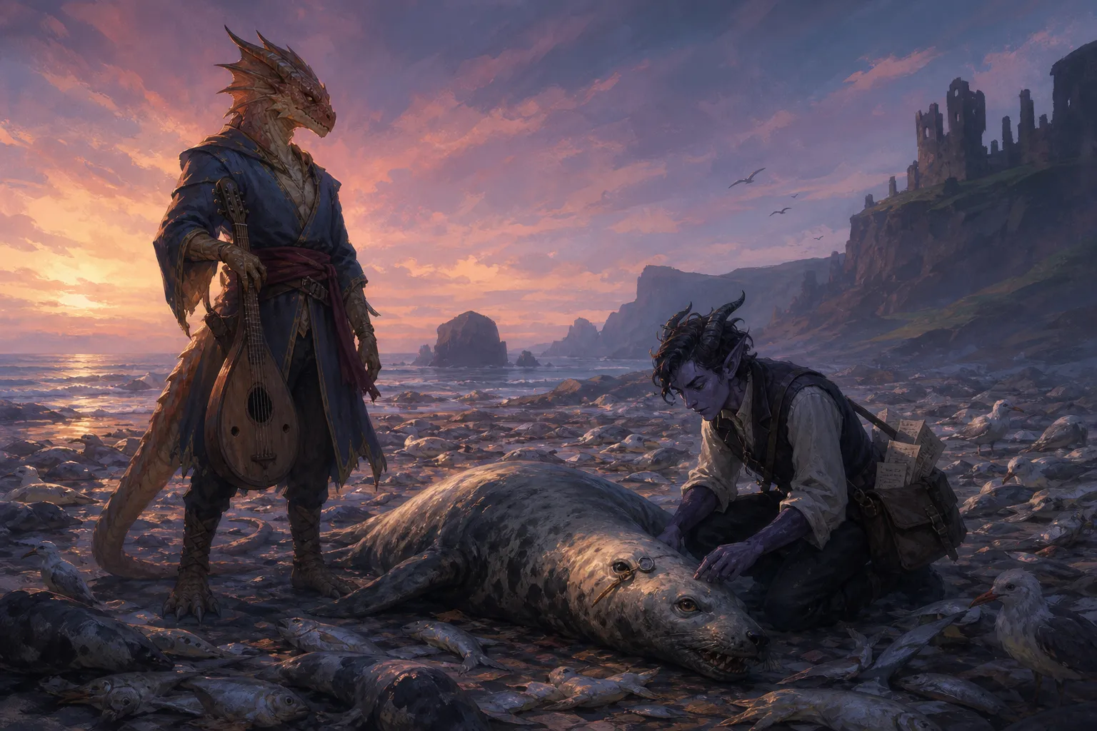 Faro and Ilsevir discover the dead seal among hundreds of dead fish.
